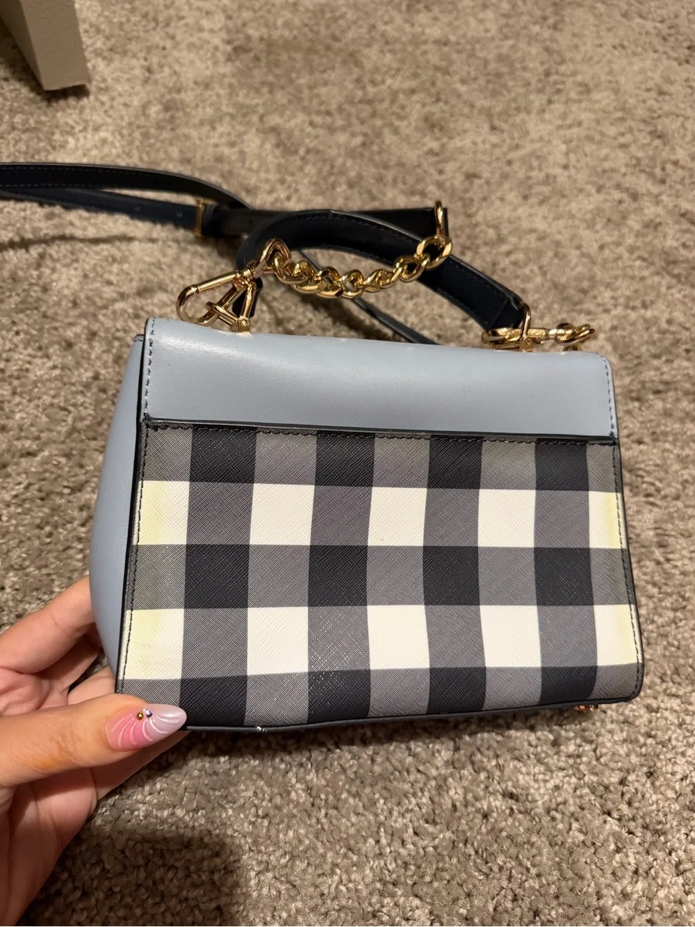 Michael Kors 🔥 Plaid Top-Handle Bag in Light Blue and Black